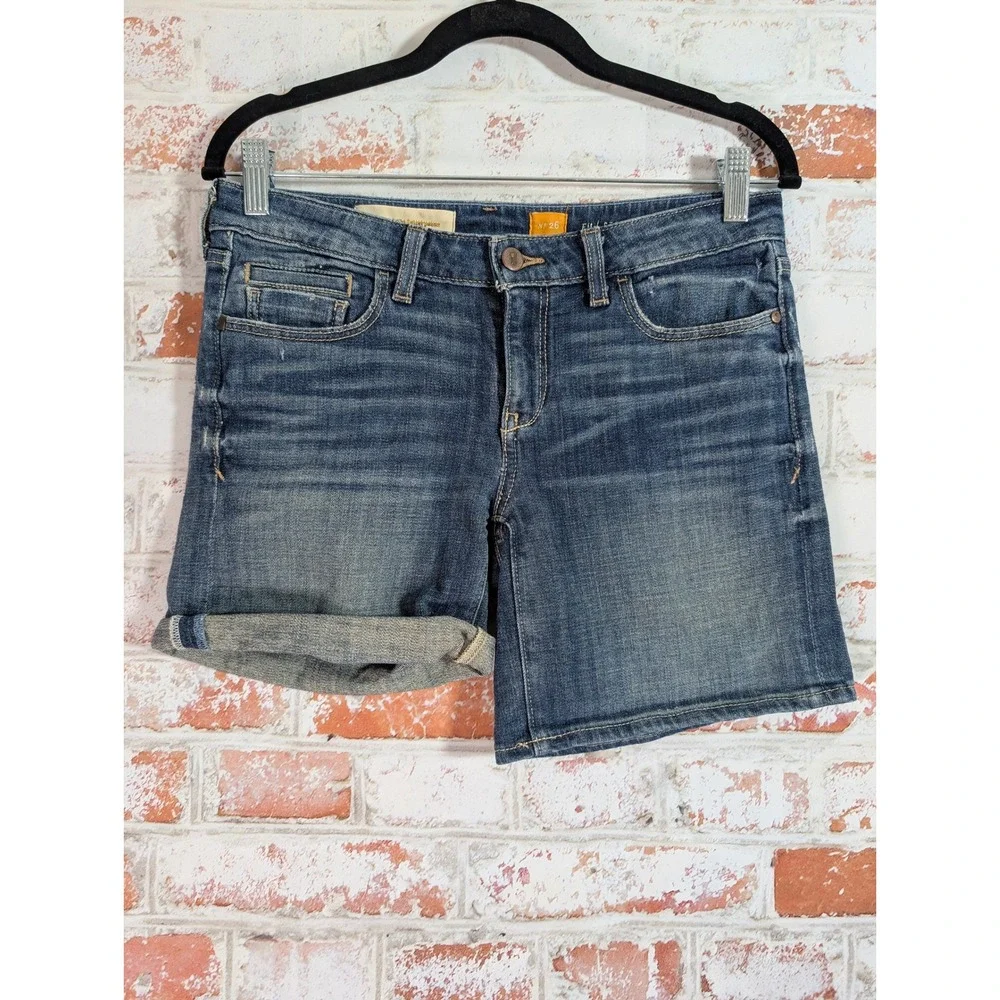 Pilcro Stet Denim Shorts Womens 26 Blue Medium Wash Cuffed Anthropologie